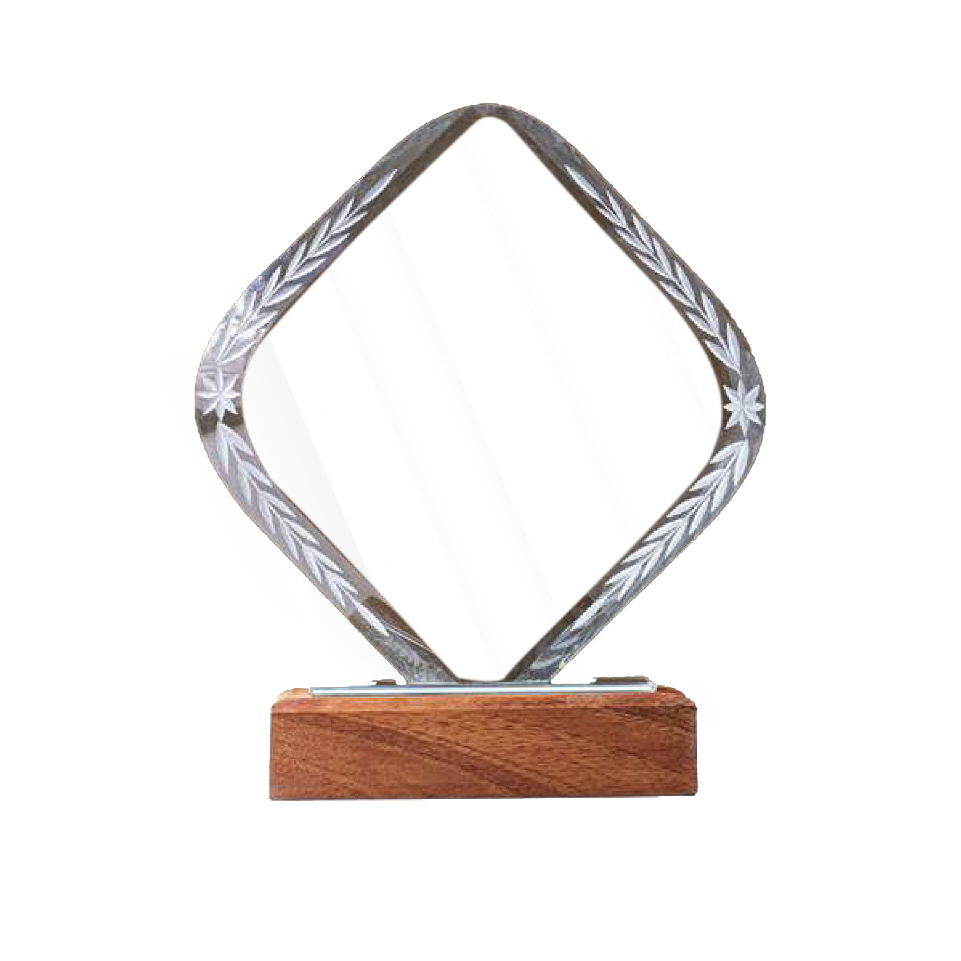 20 x 17 Crystal Trophy With Wooden Base